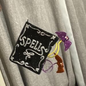 Pier 1 Black Glitter "Spells" Book Bats Halloween Ornament